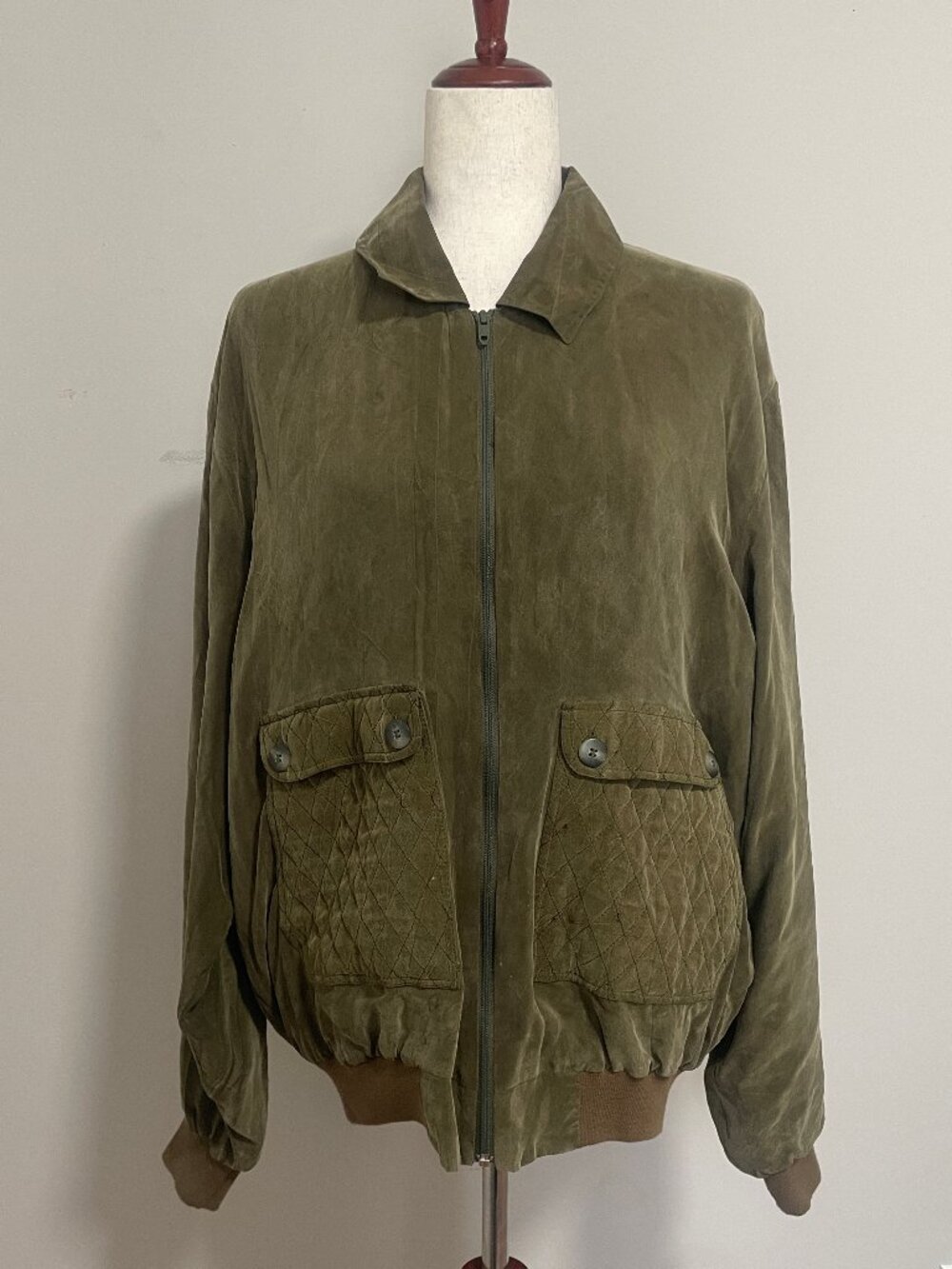 ALAN STUART Vintage Green Suede Bomber Jacket Men's Unisex
